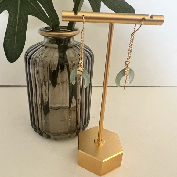 Long Tassel Chain with Moon Horn Natural Stone Pendant- Boho Edgy Earrings - Picture 16 of 16